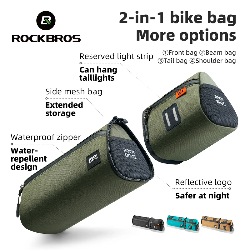 ROCKBROS Bicycle Tube Bag Waterproof 2-in-1 Multifunction Bag Set 2L Capacity Waterproof Front Bag Saddle Bag Bike Accessories