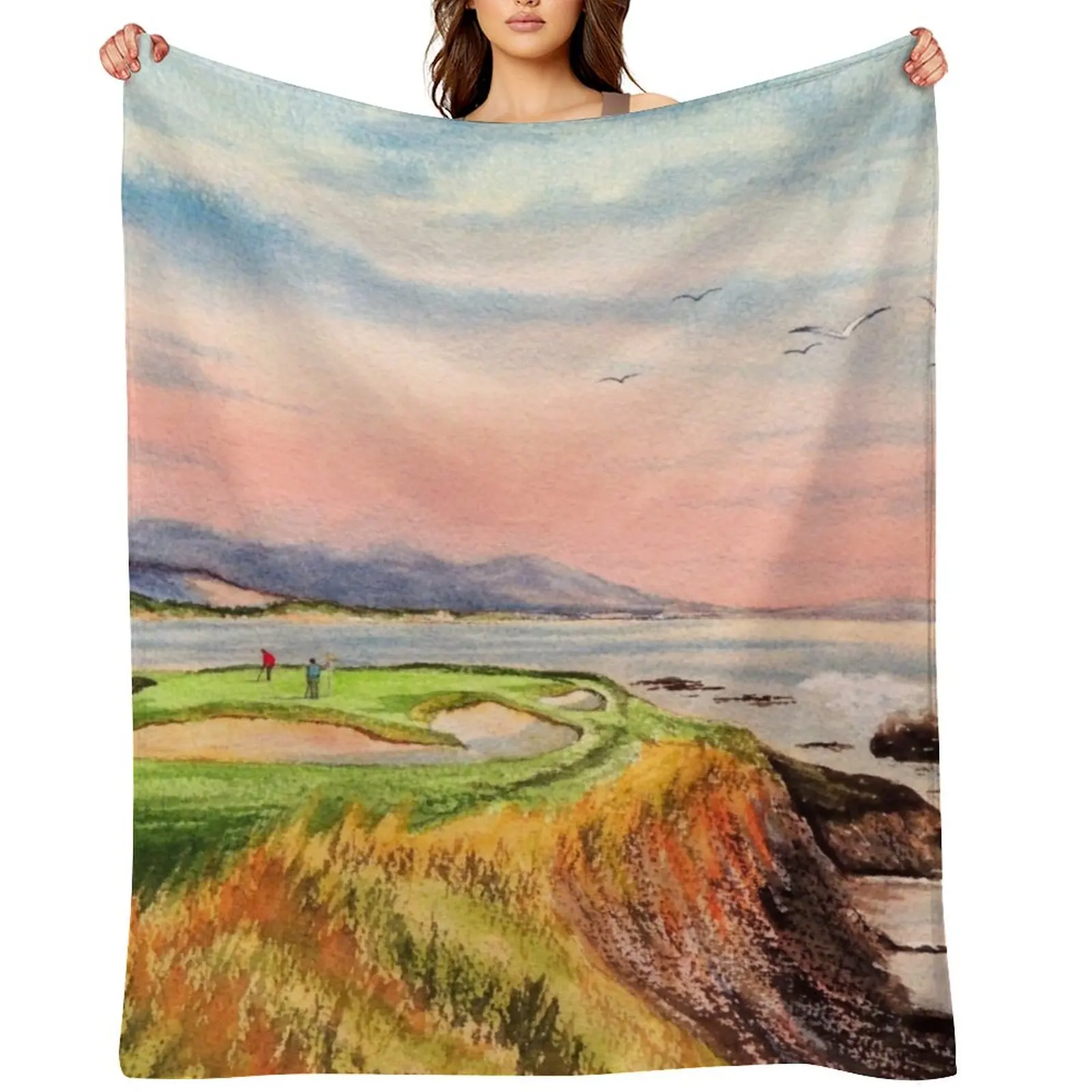 

Pebble Beach Golf Course 7th Hole Throw Blanket Decorative Sofas Luxury Throw decorative Luxury St Blankets