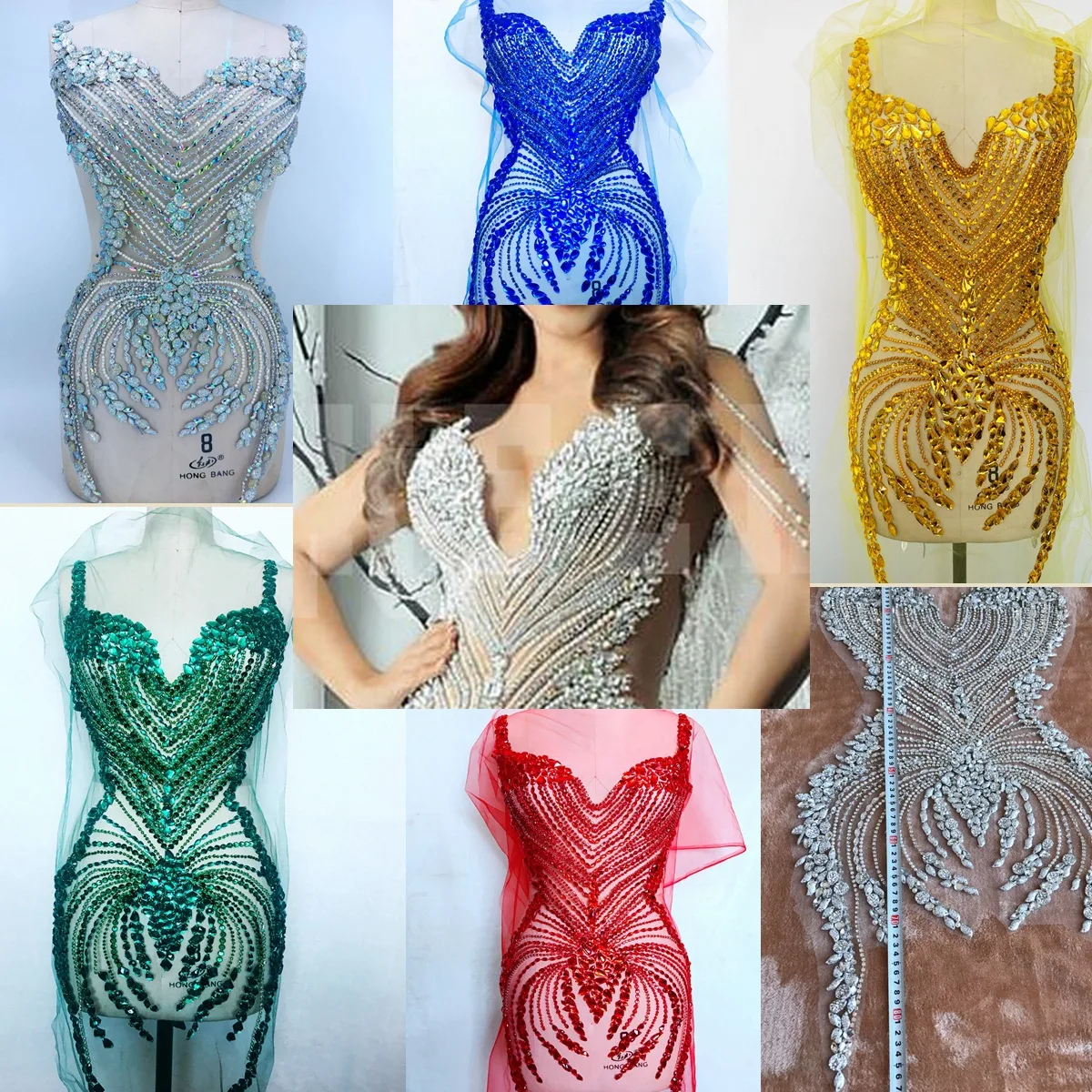 6 Color Decoration Party Dress Fabric White Luxury Handmade Sequin Hot Diamond Decal High Tulle Lace Apparel