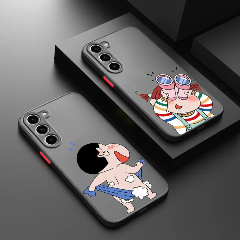 Cute Crayon Shin chan Phone Case For Samsung S9 S10 S20 S21 S22 S23 S24 Plus Lite Ultra FE Frosted Translucent Cover Soft Funda