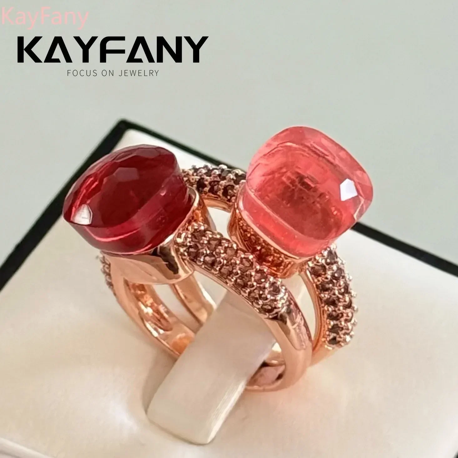 Kayfany Official Classic Nudo Ring Candy Style Crystal Inlay Brown Zircon Ring Rose Gold Plated Jewelry Women Best Holiday Gift