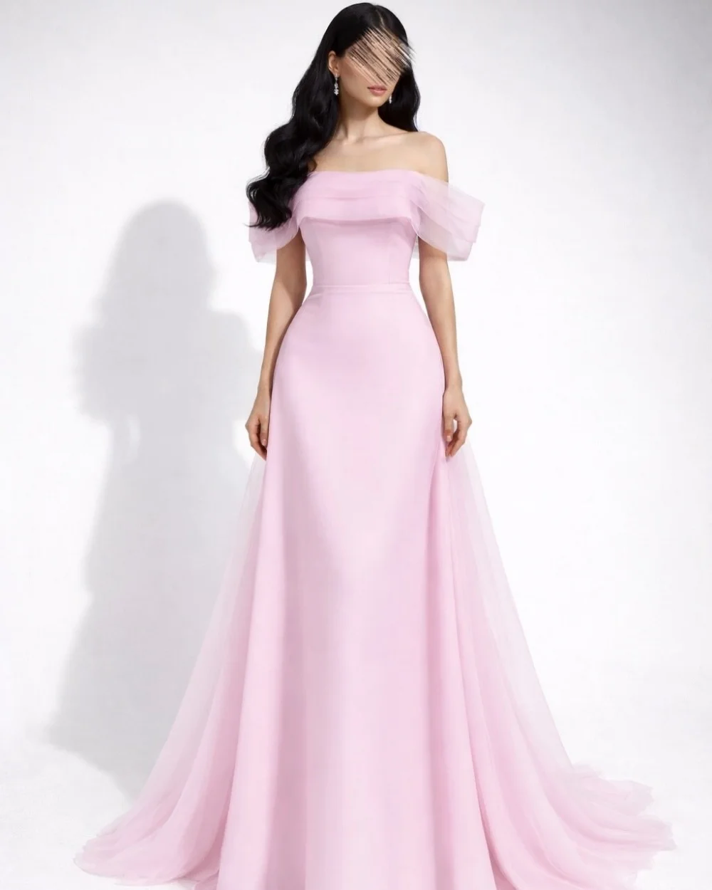 

Customized Elegant Women Jersey Ruched A-Line Evening Dresses Modern Style Off-the-shoulder Sleeveless Floor Lenght Prom Dresses