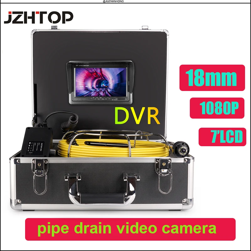 

18mm Pipe Video Endoscope 1080P Drain Sewer Duct Inspection Camera Pipeline Borescope 7'LCD 4500mah Battery DVR Fiberglass Cable