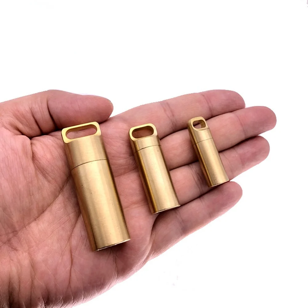 Pastillero impermeable de latón para acampar al aire libre, contenedor de supervivencia sellado, botella de medicina portátil, llavero, Mini cápsula de emergencia