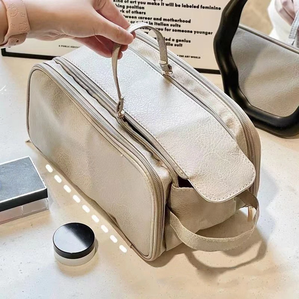 bolsa-de-armazenamento-de-cosmeticos-portatil-com-ziper-duplo-cor-solida-feminina-a-prova-d'agua-grande-capacidade-casual-viagem-maquiagem-higiene-pessoal