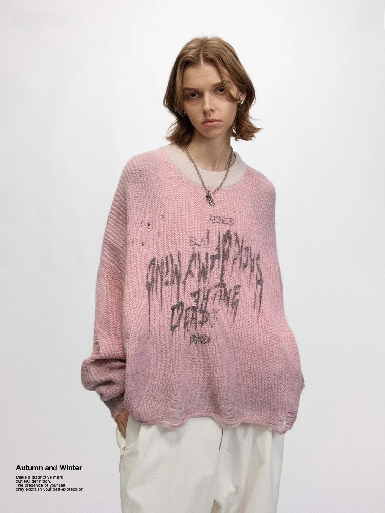 

OVDY American Retro Lazy Knitwear ex ort Sve round Ne Pullover Breathable Casual Sle Couple's Sweater