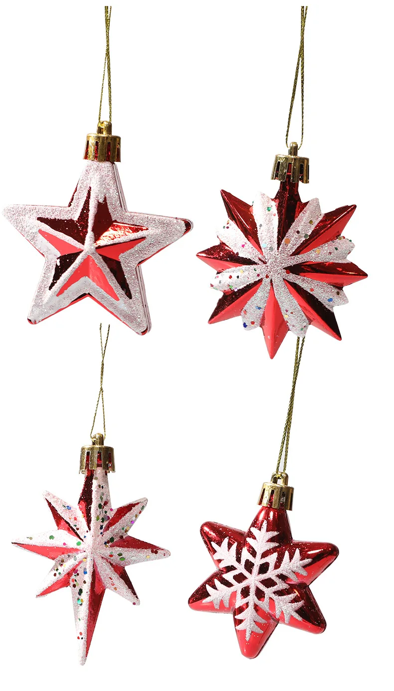 2024 Cross border New Christmas Tree's Decoration Alien Multi angle Star Christmas Tree Decoration Prop Red And White Stars