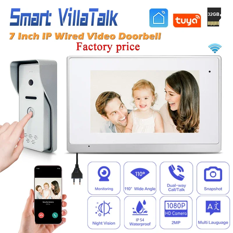 

Best price Snapshot photo when vistor call CAT5/6 connection Tuya Smart life app door intercom with door release wired outdoor