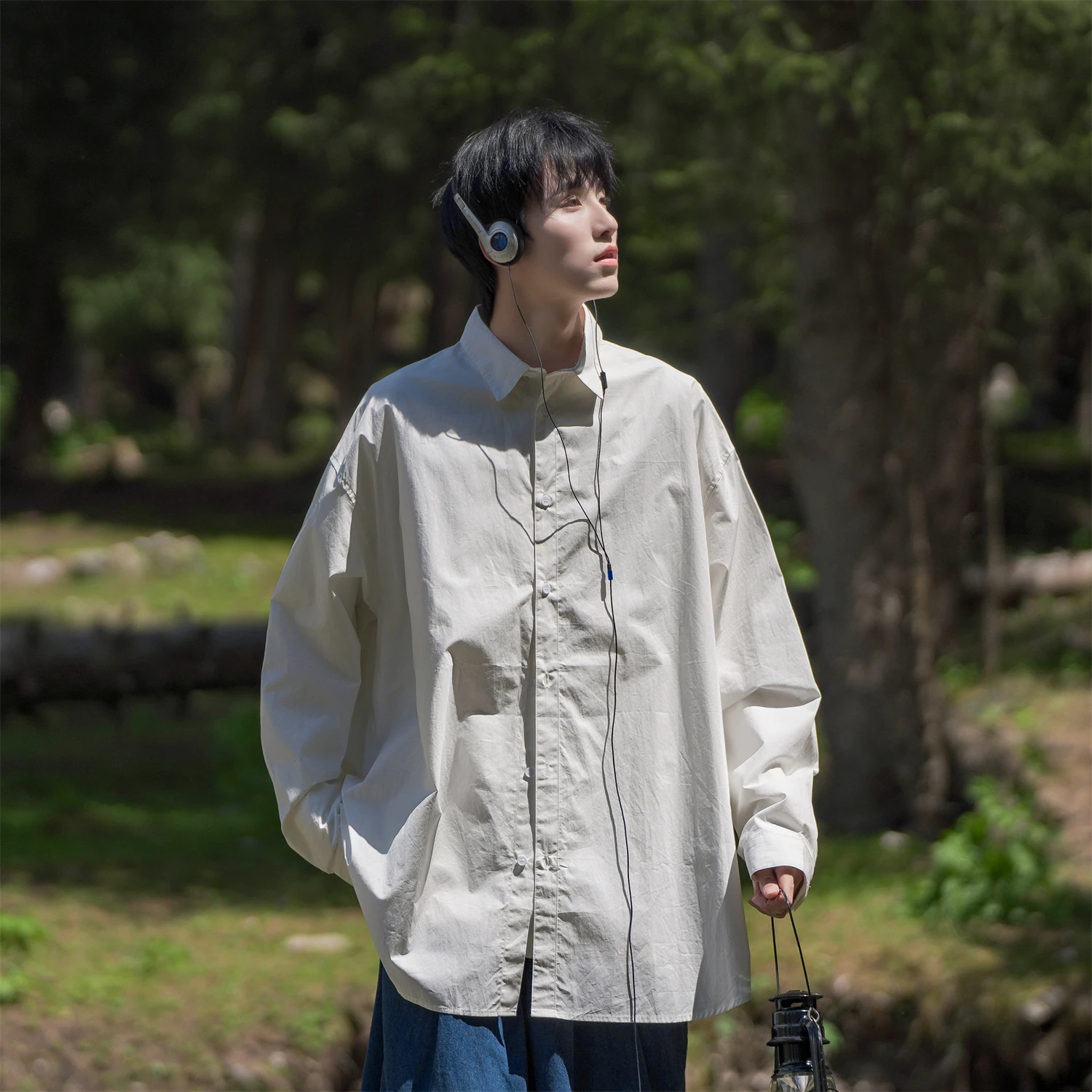 

Свободная рубашка из чистого хлопка с длинным рукавом, повседневная мужская одежда, модная рубашка на пуговицах для весны и осени, верхняя одежда