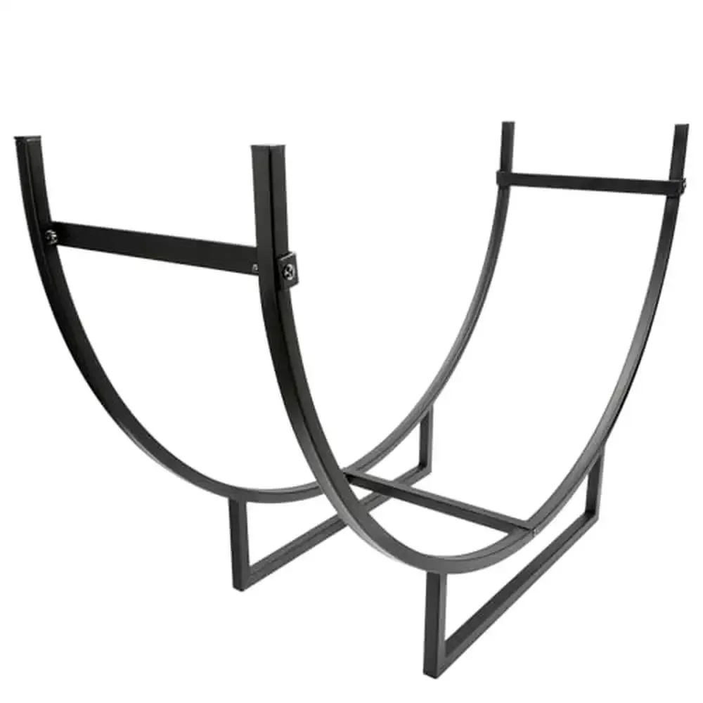 رف سجل فولاذي عالي التحمل منظم حطب متين مقاوم للصدأ مع أذرع منحنية وقاعدة مرتفعة للتخزين الداخلي/الخارجي باللون الأسود #1