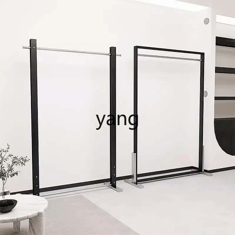 Lhh black clothing store stainless steel floor hanger wrought iron clothes display rack