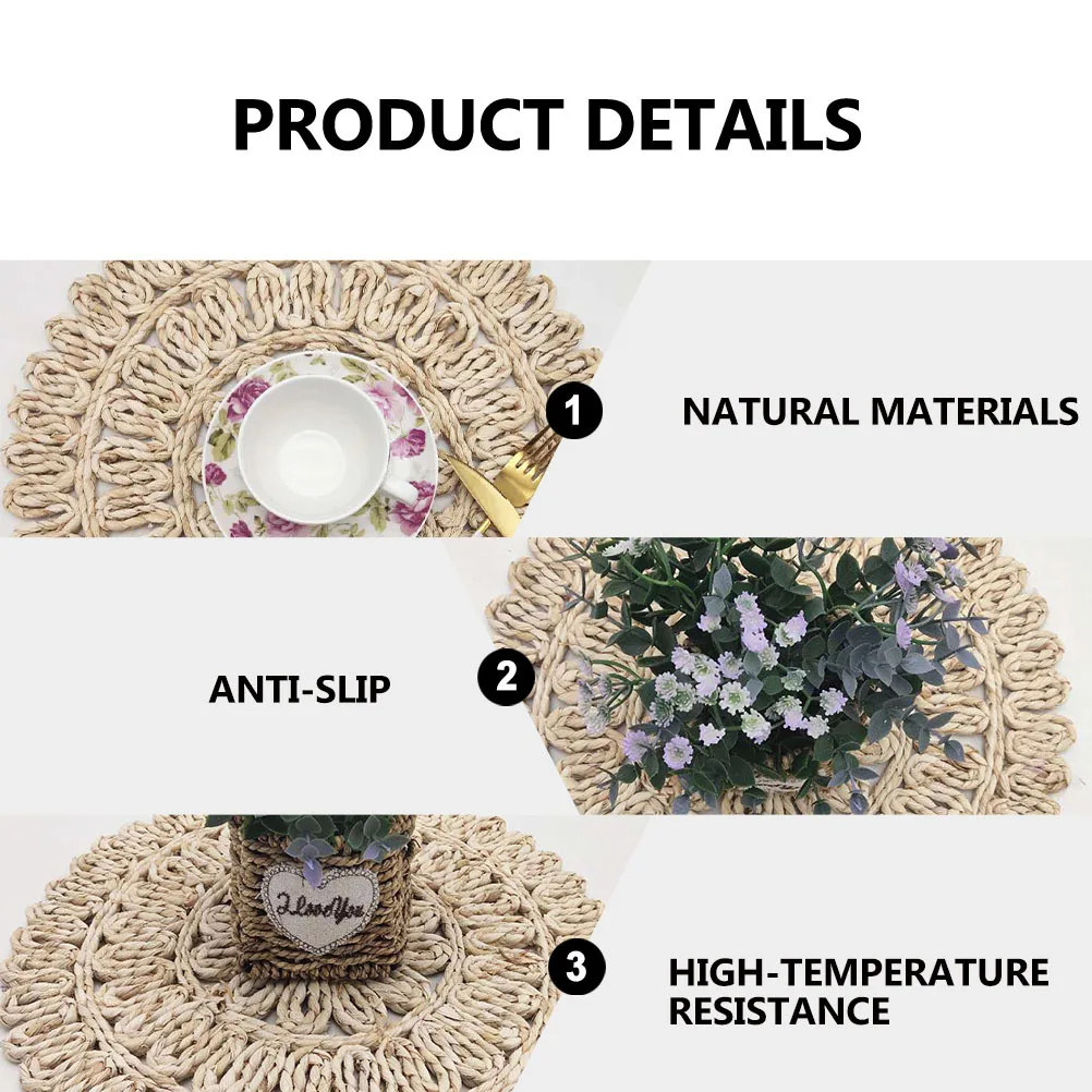 Weave Placemat Round Corn Husk Coaster Heat Insulation Mat Non-Slip Tableware Pad For Home Kitchen Dining Decorative