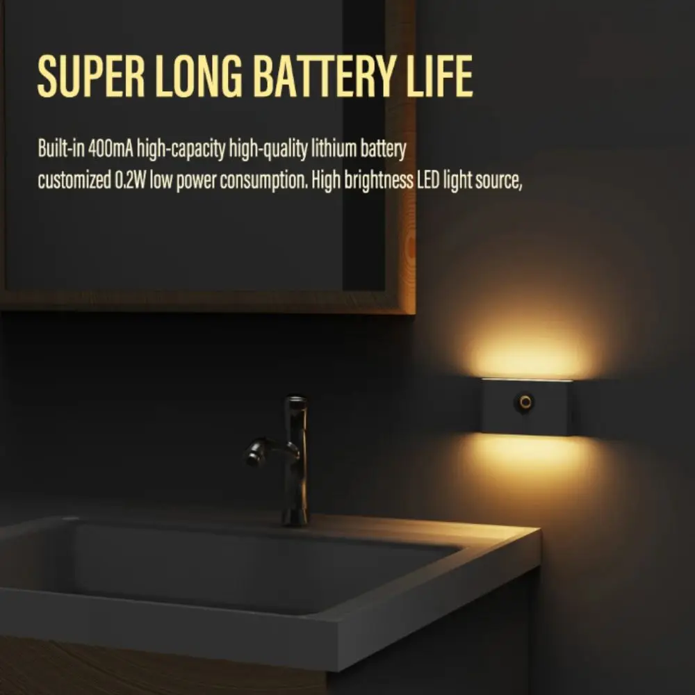 Luz Noturna LED Alimentada por Bateria com Iluminação Regulável, 3 Modos, Sensor de Movimento, Carregamento USB, à Prova d'Água