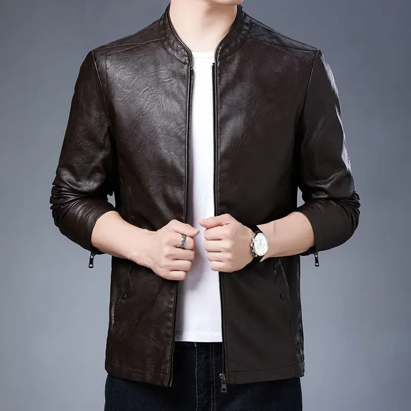 

Men's Slim Fit PU Leather Winter Coat Korean Style Warmth Trendy Casual Streetwear Jacket 2025
