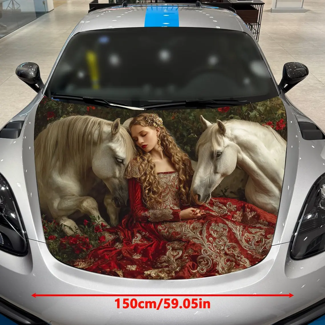 Flower White Horse Princess Car Hood Stickers-PVC Vinyl Stickers,car Graphic Hood Stickers, Fashionable Truck Accessories,vehicl