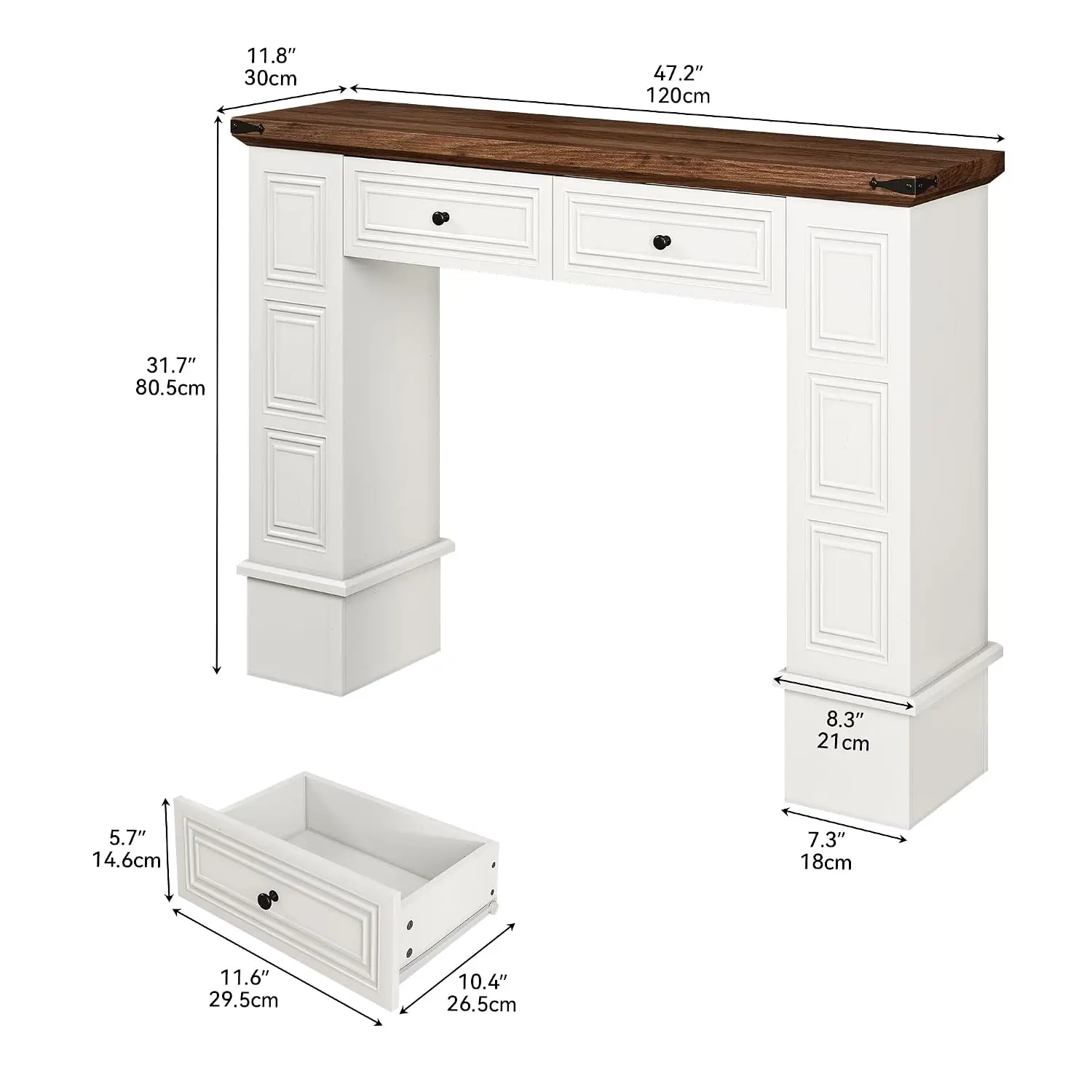 Console Table with Storage & Anti-Tip Kit, Off White Walnut Finish, Customized