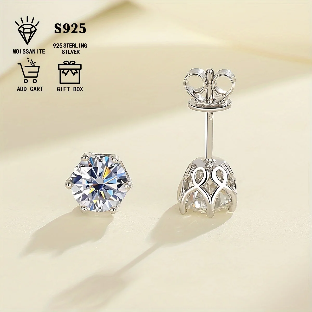 

Sterling Silver S925 Total 2ct/Total 4ct/Total 6ct Moissanite six-claw pattern women's earrings fashion luxury high-end bohemian