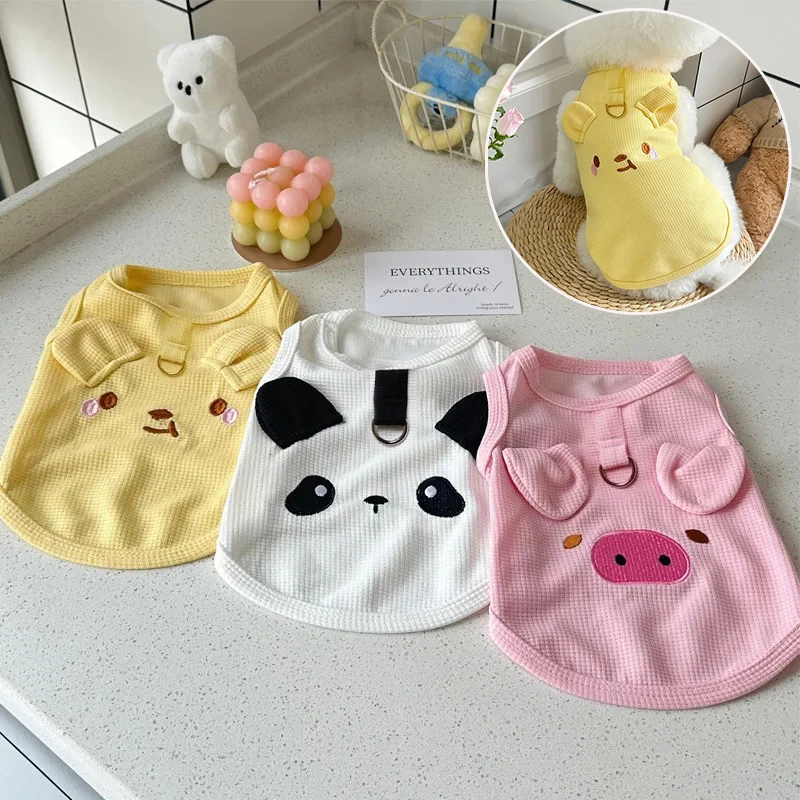 

2024 Spring and Summer Cat Dog Pet Clothes Teddy Bichon Yorkshire Ragdoll Cat Cute Waffle Undershirts 골든리트리버