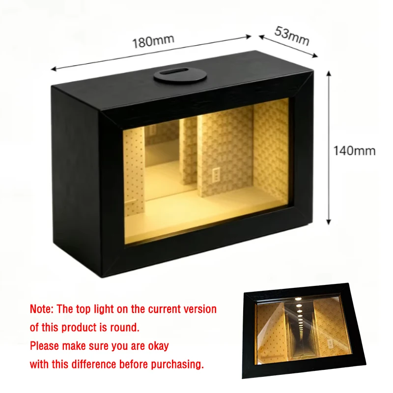 Kreativer Rückspiegel-Fotorahmen mit Minifiguren, Holz-Displaybox mit LED-Beleuchtung, Desktop-Heimdekoration, Bastelgeschenk