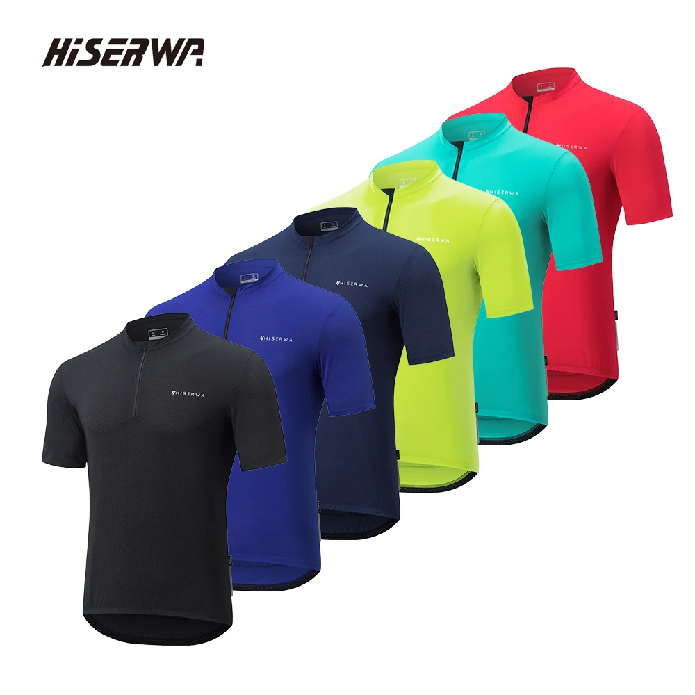 

HISERWA Men Cycling Jersey Short Sleeve Summer Bicycle Jersey Road Bike Outdoor Sports T-Shirt Breathable Quick Dry 6 Colours