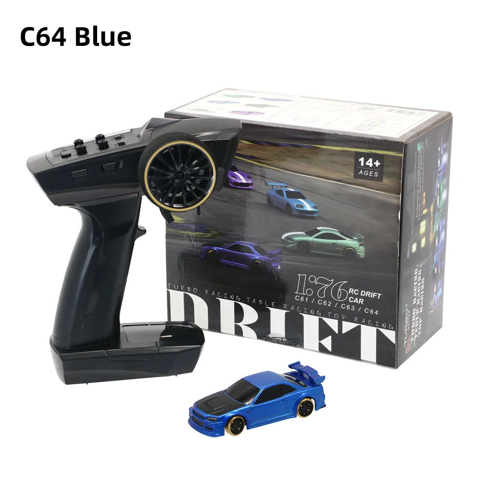 Turbo Racing 1:76 C64 RC Drift Car With Gyro Radio Full Proportional Remote Control  Toys RTR Kit