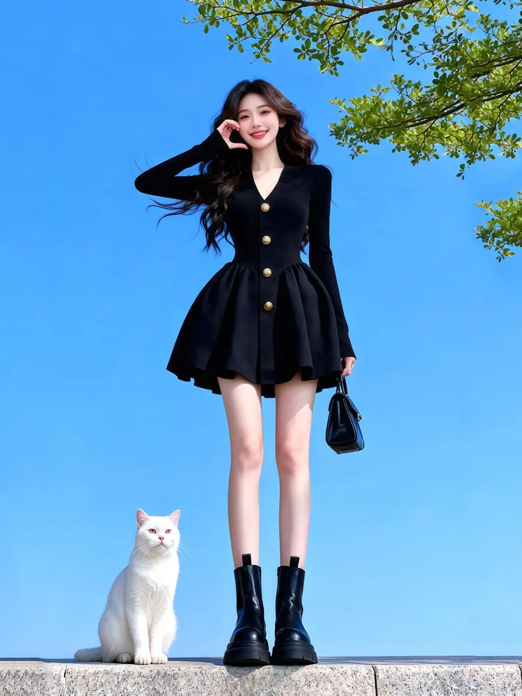 

Ретро-юбка женская вязаная черная, осенне-зимняя, с высокой талией, А-силуэт, укороченная, для офиса, из мягкой ткани, длинная