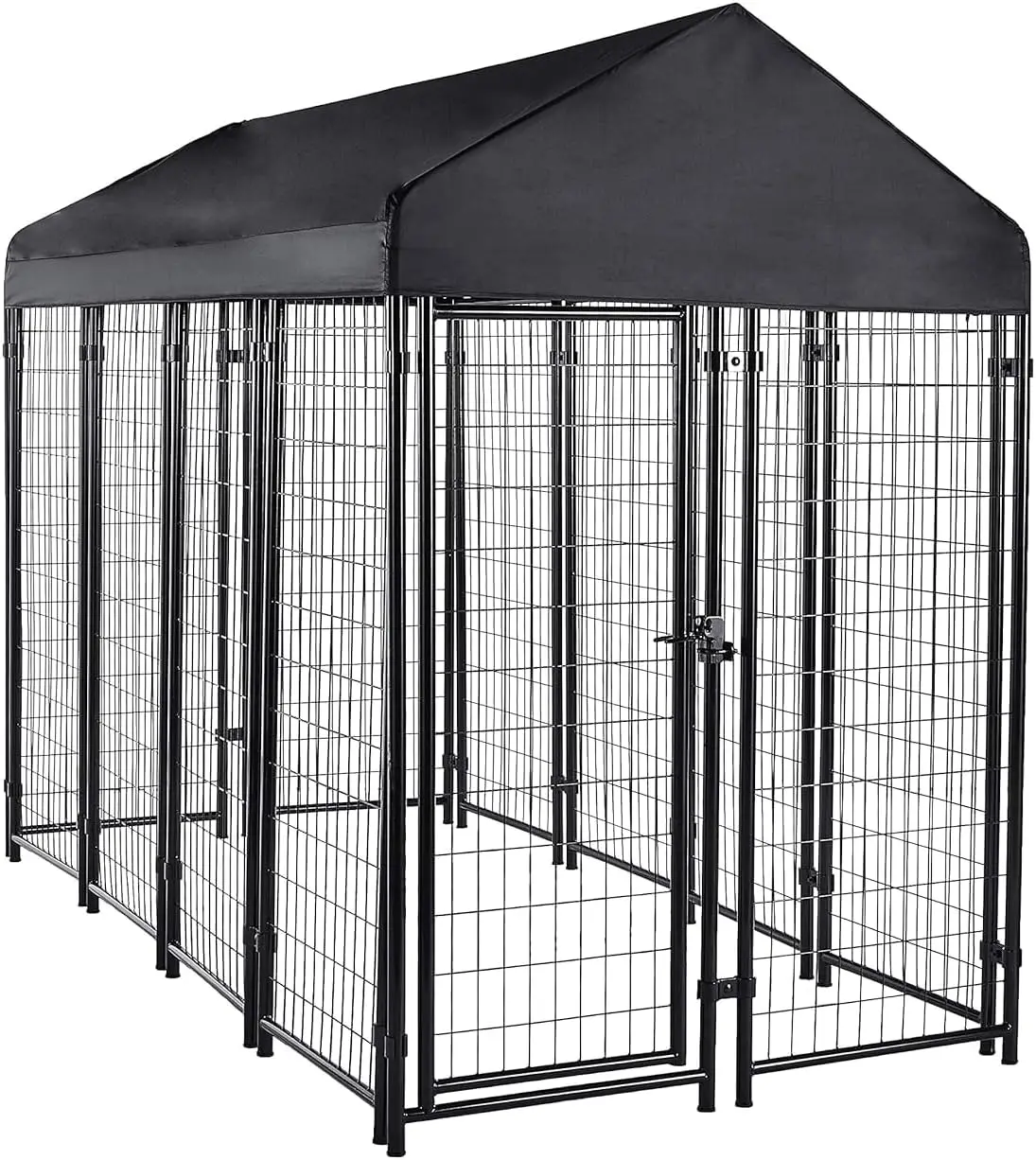 Welded Rectangular Outdoor Secure Wire Crate Kennel for Cat Dog Large Black swing-open door for easy in/out access