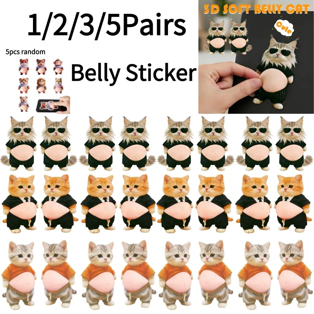 1/2/3/5Pairs 3D Shiba Inu Dog Belly Sticker - Cute Puppy Wearing Orange Outfit With Soft Pink Background Silicone Self-adhesive