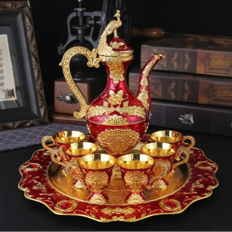 8PCS Creative and Exquisite European Court Style Wine Set Metal Home Retro and Light Luxury