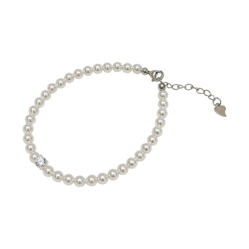 

Zircon Sugar Cube S925 Sterling Silver Crystal Pearl Bracelet Light Luxury Niche Exquisite Girls