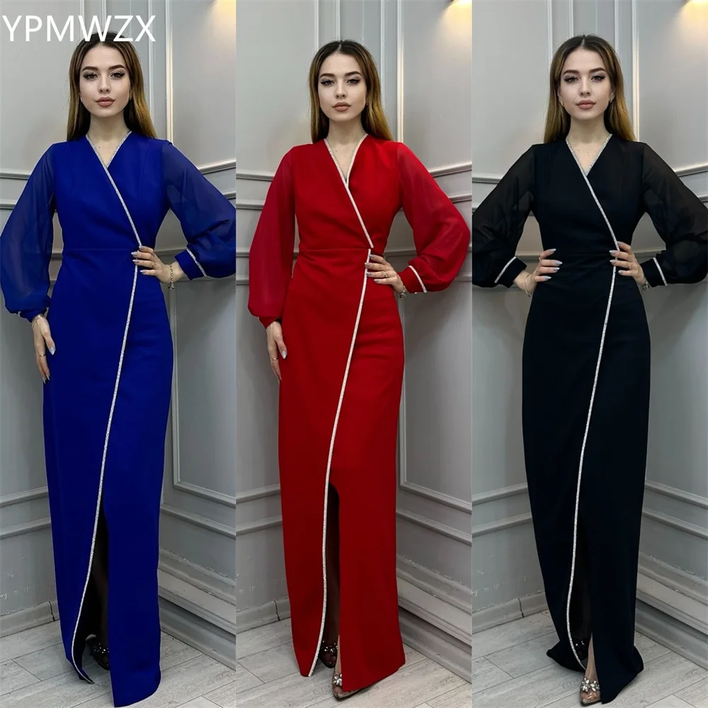 

Customized Evening Dress Party Occasion Prom Gown Women YPMWZX V-neck Column Floor Length Skirts Vertically Bespoke Dr