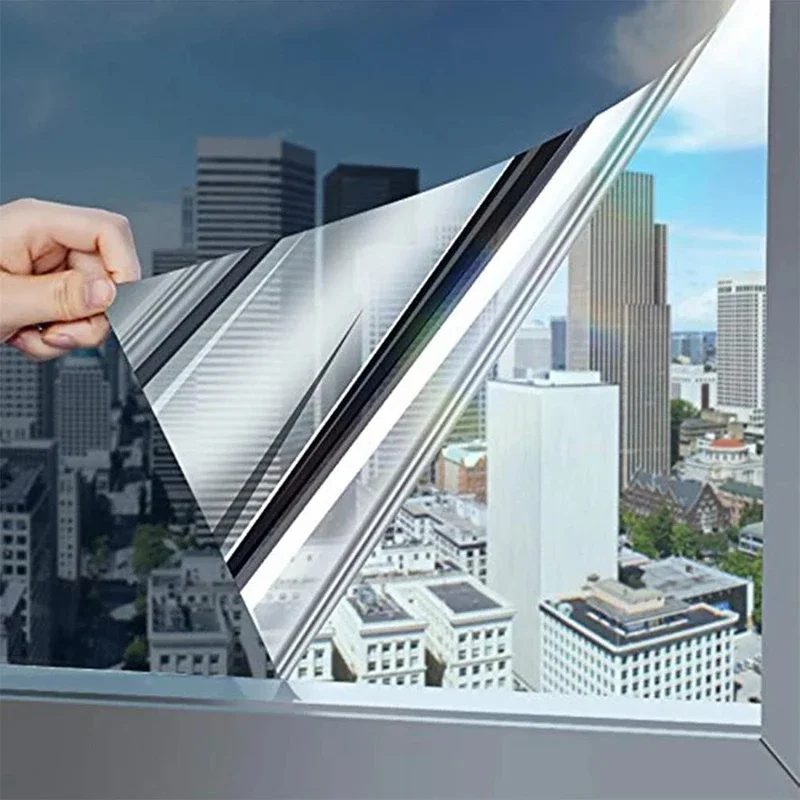 Pegatina de ventana de vidrio autoadhesiva, película de pantalla solar Anti-UV, aislamiento térmico, espejo unidireccional de verano, privacidad