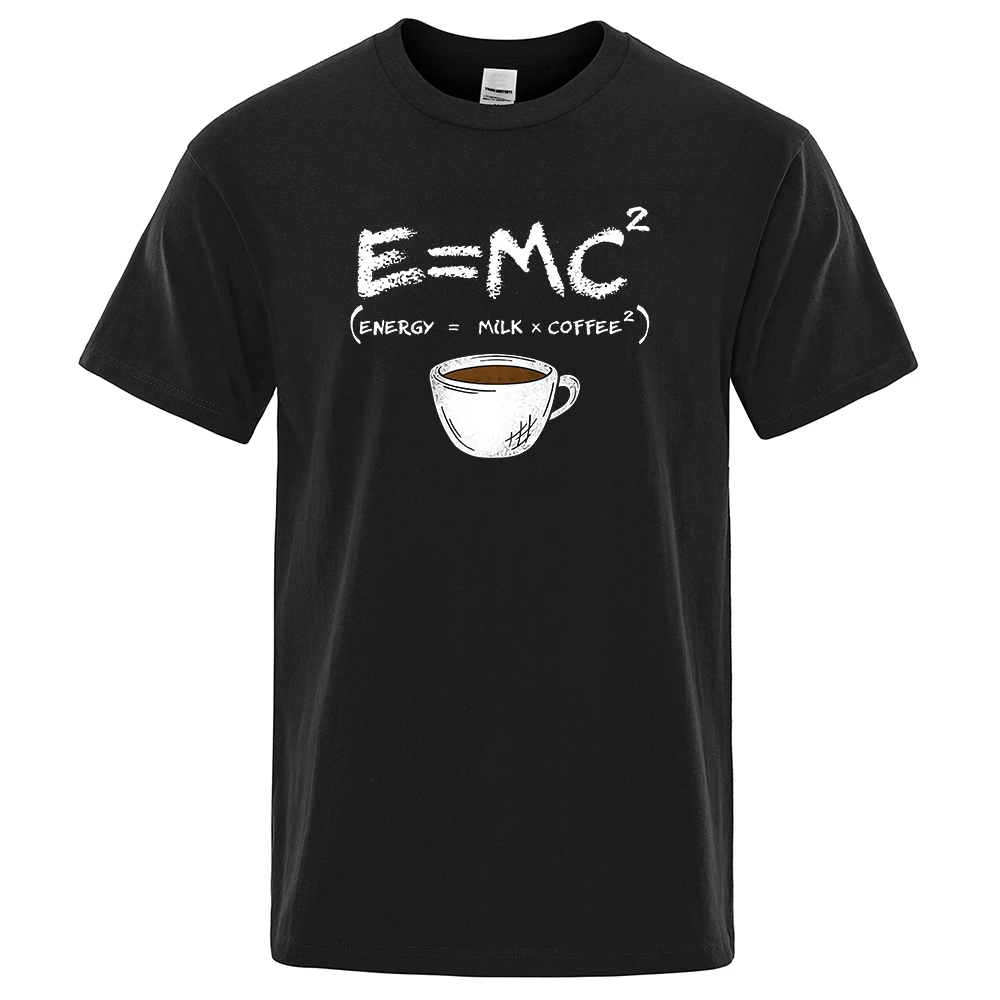 Energie = Milch + Kaffee Druck Männer T-shirt Casual Atmungsaktive T-shirts Lustige Baumwolle Lose Tees Shirts Straße Grundlagen T-Shirts mann