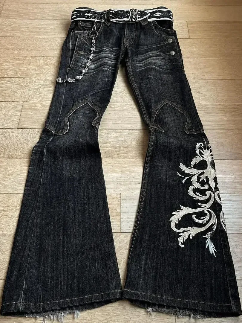

Heavy Embroidery Punk Bell Bot Jeans k Sle Waed Denim Pants for Men New Arrival Cross-Border Y2K Low Waist Straight...