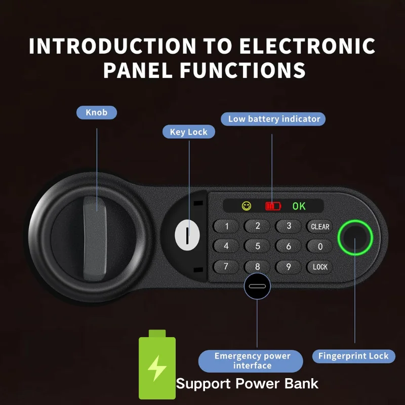 custom.25cm Electronic Biometric Fingerprint Home Safe Box A4 Documents Cash Money Storage with Digital Codes