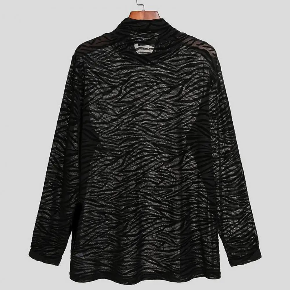 Men Top Men's Zebra Texture Mesh Club Shirt with High Collar Long Sleeves Sheer Spring/fall Party Top for Stylish Guys Men