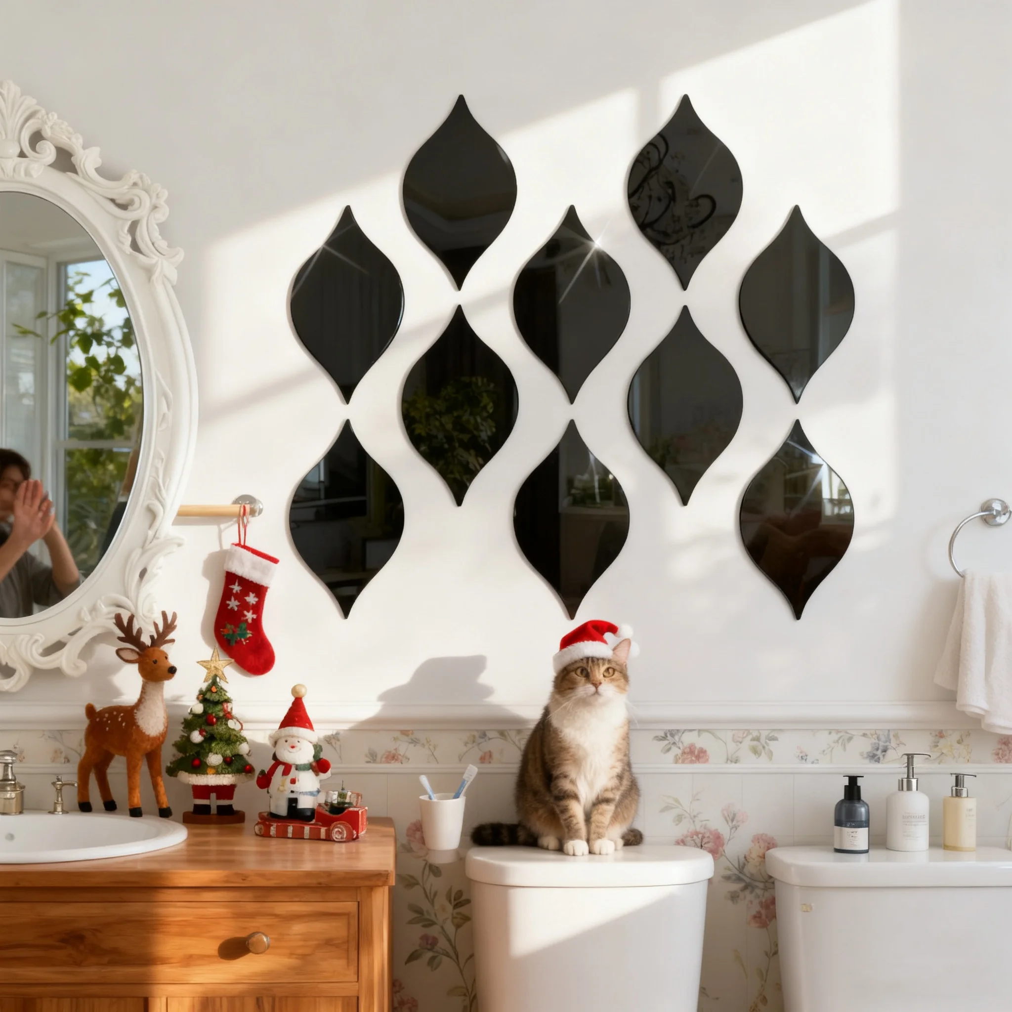 Fashionable Black Teardrop Mirror-Effect Acrylic Wall Stickers Removable 2D  Adhesive Backing  DIY Decor Home Office 20PCS Gift