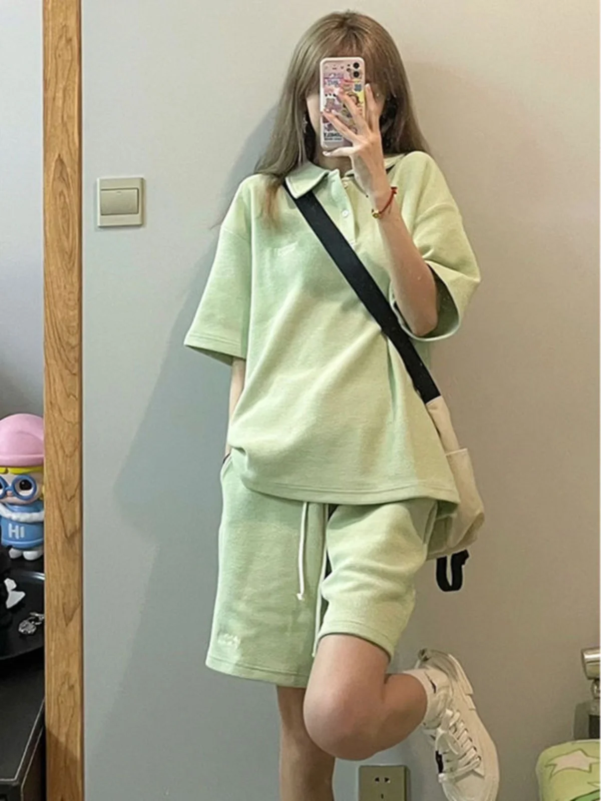 

Summer New Lazy Style Short Sleeve T-Shirt Two-Piece Set for Small Girls Student Sports Suit Cotton Blend Comfortable