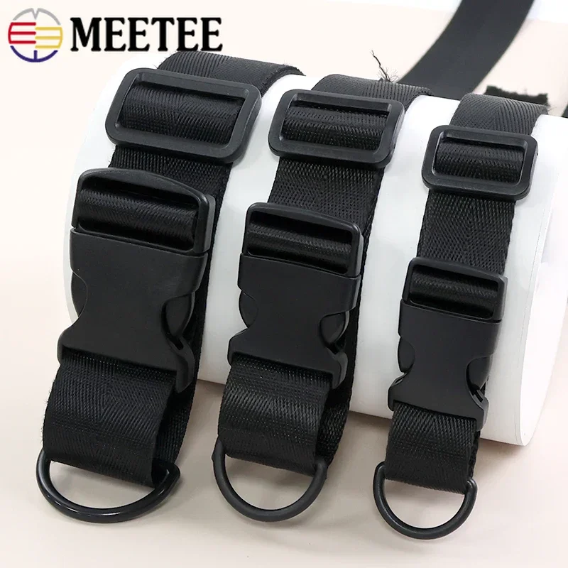 1-5Sets Meetee 20-38mm Black Webbing Tape Plastic Quick Release Buckle Bag Strap D Ring Tri-Glide Slider Clasp Sewing Accessory