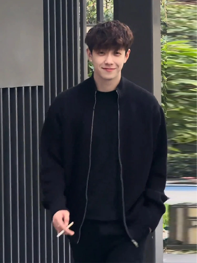 

Bla American Knitted Open Cardigan Men's Loose Lazy Sle High Collar Sweater Autumn Winter Trendy Brand Youthful Outdoor