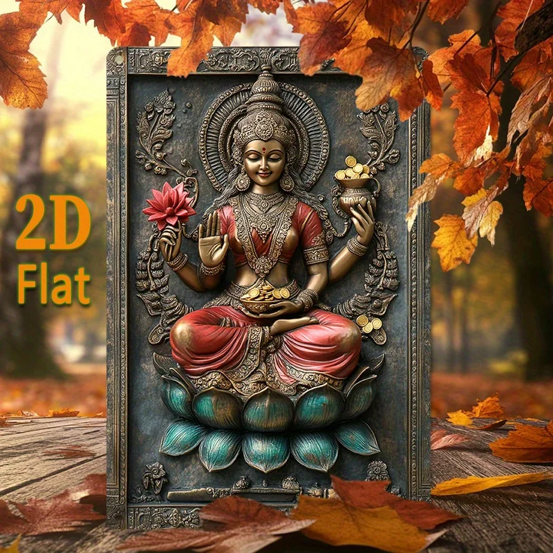 

2D Aluminum Sign Metal Sign Gorgeous Aluminum Wall Sculpture Showcasing Goddess Lakshmi Holding A Lotus, Aluminum Wall Art