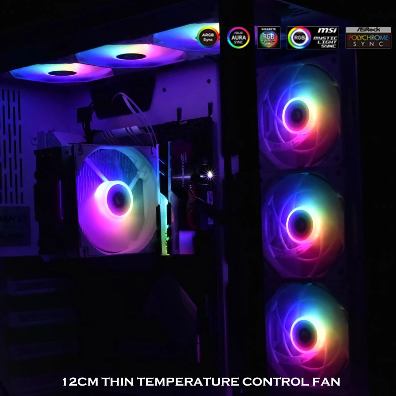 12015 PC Case Fan 15mm Ultra-Slim CPU Water Cooler Fan 4Pin PWM Mute 5V ARGB Black/White