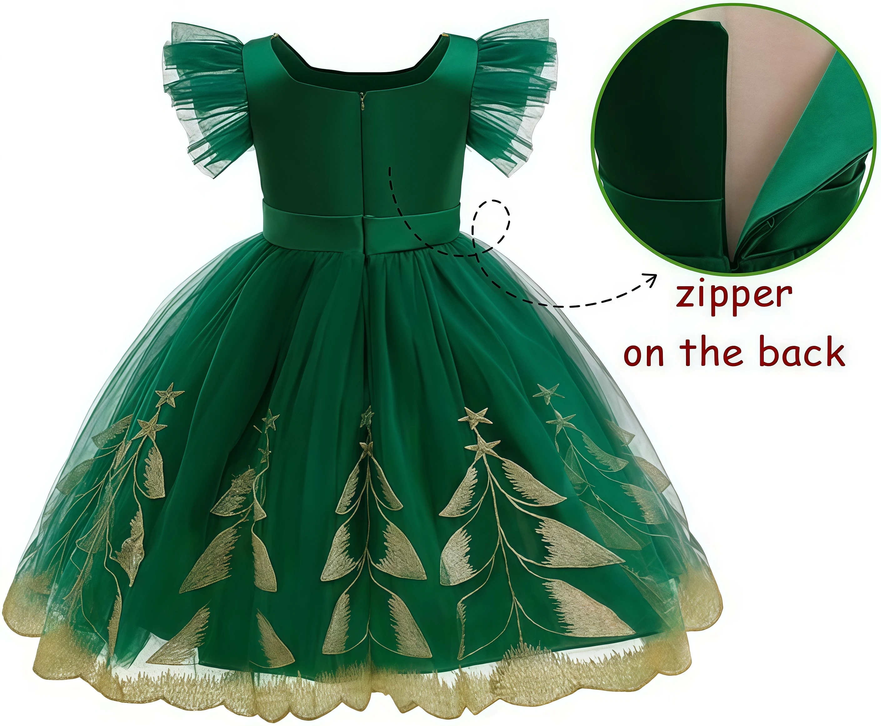 Girls Christmas Party Green Elf Lace Princess Dresses Glasses Hat For Kids Santa Claus Party Birthday Xmas Evening Ball Gown