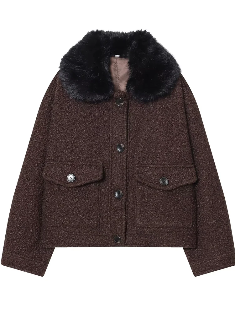 سترة نسائية منفوخة 2025 موضة نسائية بياقة من الفرو وأكمام طويلة وأزرار باركر سترات قصيرة للنساء معطف ترفيهي للخريف والشتاء #4