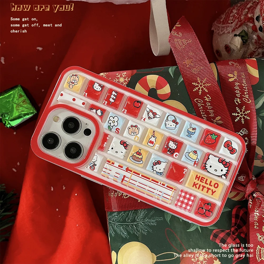 

Cartoon Cute Hello Kitty Keyboard Phone Case for iPhone 16 Pro Max iPhone 15 Pro 14 13 12 3D Phone Cover