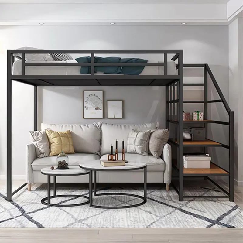 Go to bed and get off the table Metal bed Household small apartment Multifunctional integrated double-layer loft bed