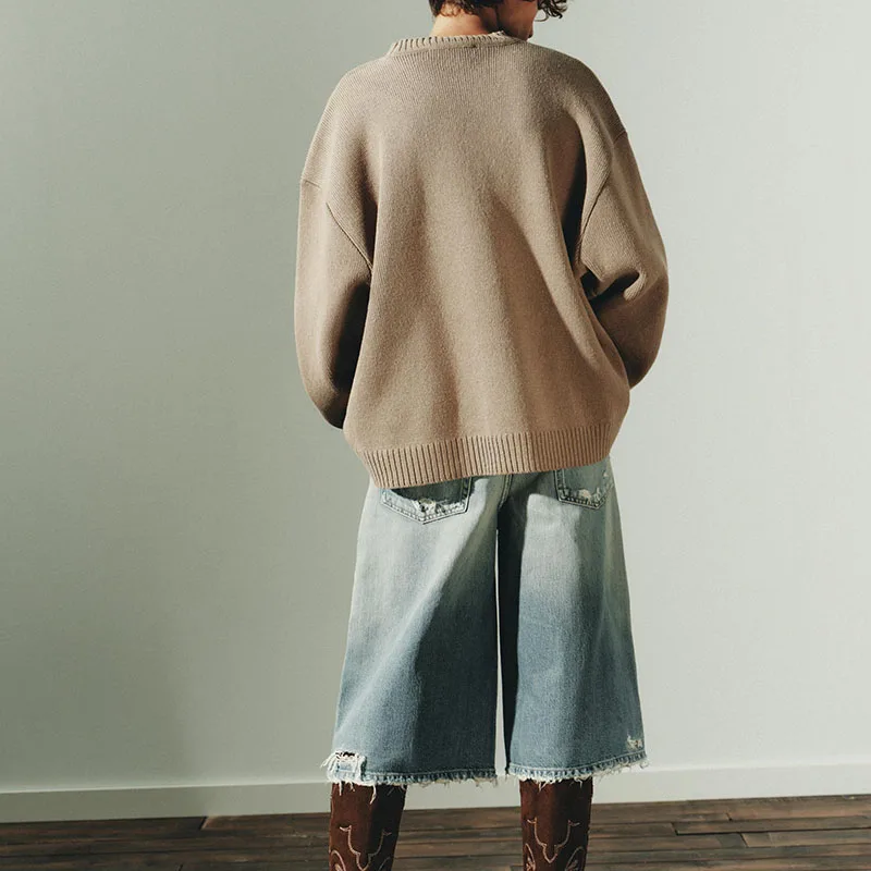 Nueva llegada otoño ZA2025 mujer Simple Match largo Sve redondo Ne suéter de punto suelto Casual Sle Loose Fit redondo Ne
