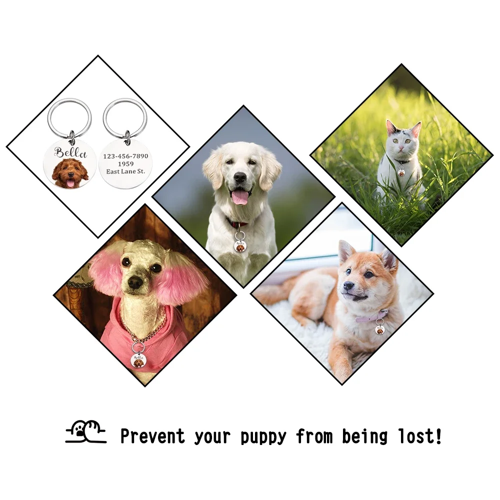 Custom Pet Image Pet ID Tag Personalized Photo Pet Tag Dog Cat Name Number Anti-lost ID Collar for Puppy Kitten Accessories