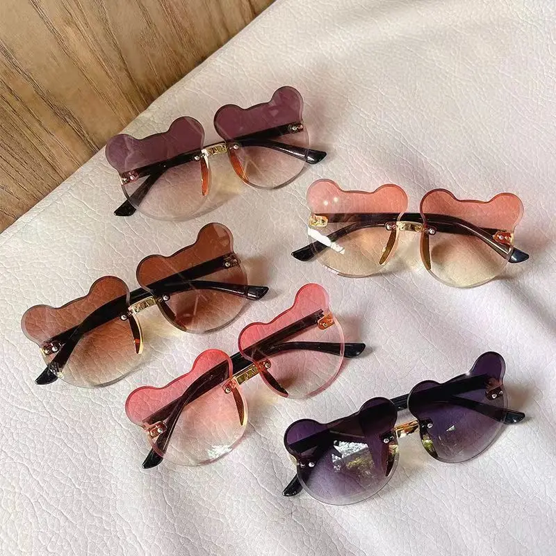 Rimless Bear Kids Sunglasses for Boys and Girls, Summer Sun Shade Netflix INS Style Accessories Photography