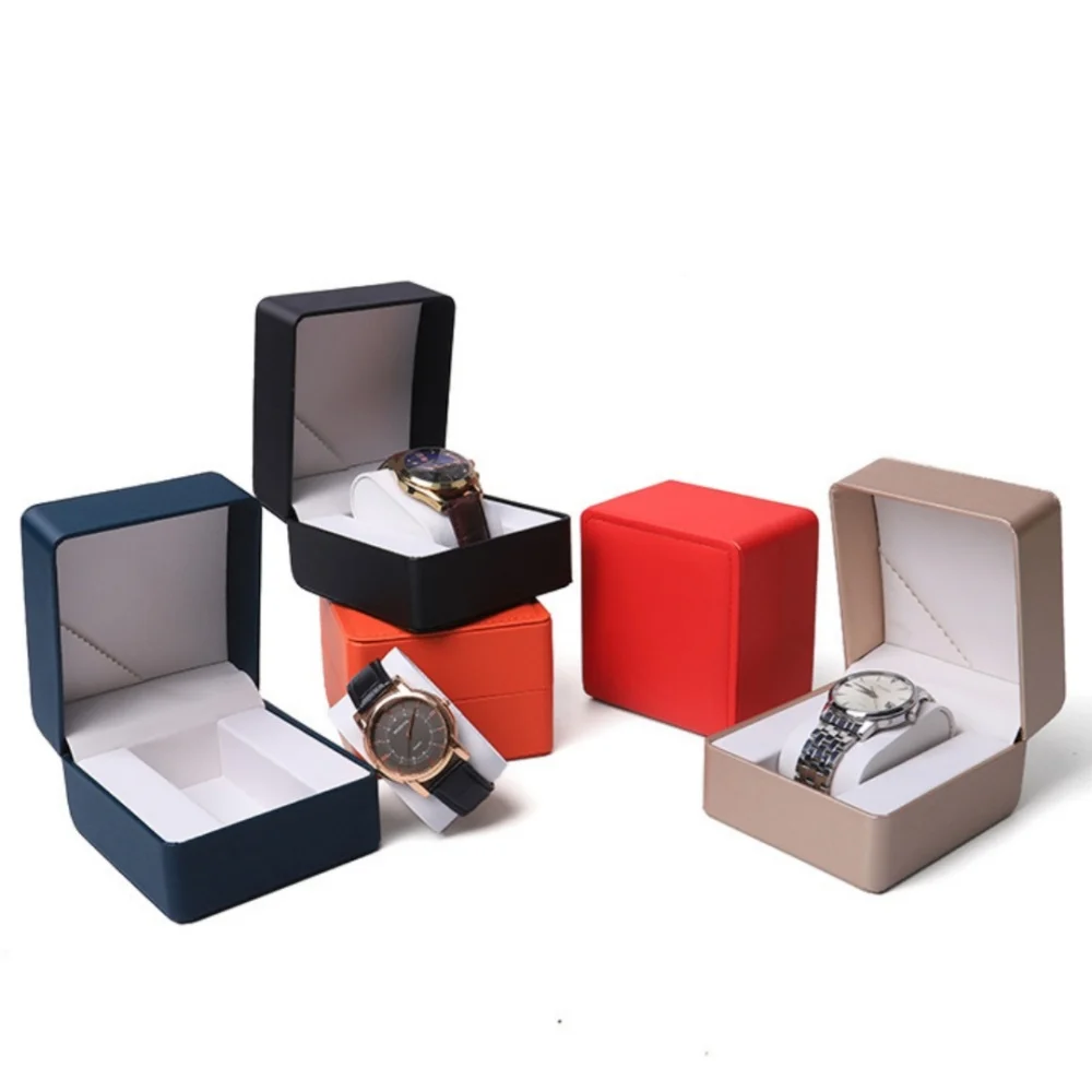 صندوق ساعة أنيق للنساء والرجال صندوق هدايا لساعة اليد الفردية من جلد البولي يوريثان وحامل عرض وإكسسوارات المجوهرات #2